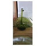 Green glass basket. Measure 7in tall