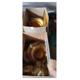 Group of amber colored glasses plates, cups and