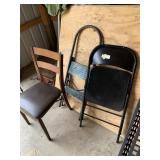 Two folding chairs and a folding step ladder