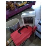 Red toolbox (empty), Titan II small space heater,