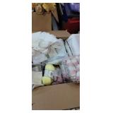 2 boxes of pillows and sheets mostly for double