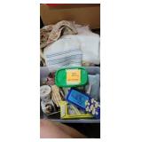 3 small boxes of knick knacks and vintage linens