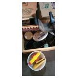 Wood box with planted and hedge trimmer and shelf