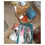 2 boxes of assorted Tools, rug grip. Sand paper,