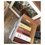 Two boxes of books plus covered bridge picture