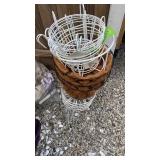 Flower baskets and plant stands.  Metal.