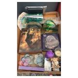 Box of paper weights, decor basket inside of