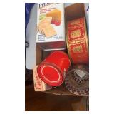 Lot of old tins and oil tin.  Candle vases,