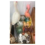 Box of home decor, animal statues and figurines,