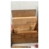 Butcher block, cutting boards, in wooden box.