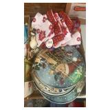 Box of Christmas.  Napkins (new), stove burner