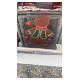 Box with Christmas Santa tree topper, glass block