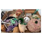 Box of decor, wind chimes, small cedar box, stain