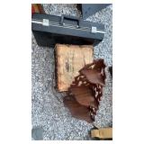 Footstool, briefcase, corner shelf