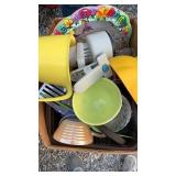 Box of dishes, utensils, misc