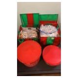 Two Christmas boxes and buckets with contents