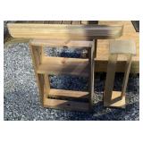 2 wooden shelves and magazine rack
