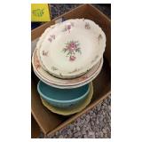 Box of plates and bowls.  3 hanging plates