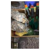 Box of sea shells, flower pots, gardening stuff,