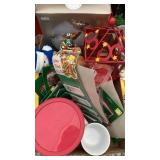 Flat of Christmas ornaments, lantern, new tags