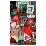 Flat of Christmas candles, stockings, ornaments