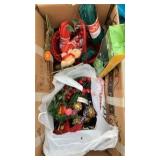 Box of Christmas basket, candles, decor, and