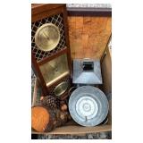 Weather station barometer, warming tray, lantern,