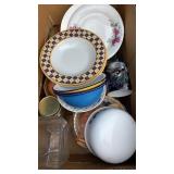Box of dishes, vase, mugs, and more!