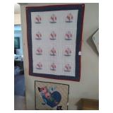 2 hand sewn quilted wall hangings