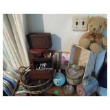 Everythjng on Top cabinet wood box, pottery, misc
