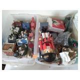 2 small plastic totes of Christmas decor