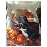 Plastic tote of Assorted  Halloween  Decor