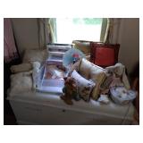 Assorted decor on top of cedar chest ( cedar