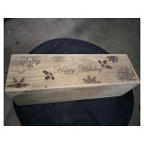 Happy holidays wooden box with wine glass