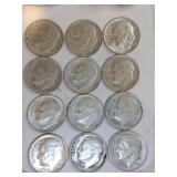 12 silver dimes mixed yrs 12 silver dimes mixed yrs