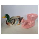 2 planters- Mallard Duck & Donkey with cart 9in 2 planters- Mallard Duck & Donkey with cart 9in