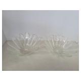 2 clear glass pedal bowls 7x3in 2 clear glass pedal bowls 7x3in