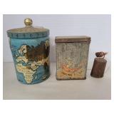 2 tins-World map design, baking soda, and a metal 2 tins-World map design, baking soda, and a metal