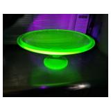 UV Green depression glass pedestal dish (small UV Green depression glass pedestal dish (small