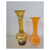Hand painted & blown glass vases vintage 8in Hand painted & blown glass vases vintage 8in