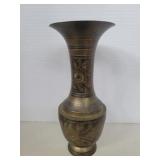 Floral etched brass vase vintage 9in Floral etched brass vase vintage 9in
