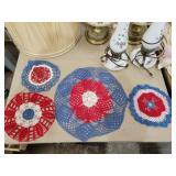 4 USA red, white, blue handmade doilies 16in 4 USA red, white, blue handmade doilies 16in