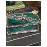 3.5x5 slag glass metal jewelry trinket box 3.5x5 slag glass metal jewelry trinket box