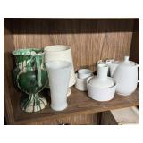 Milk glass, vases, candle shade, tea servers etc Milk glass, vases, candle shade, tea servers etc
