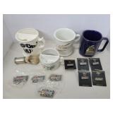 3 shaving mugs, Nascar mug, keychains & pins 3 shaving mugs, Nascar mug, keychains & pins
