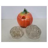 Tomato Sugar bowl & 2 flower frog flower stem Tomato Sugar bowl & 2 flower frog flower stem
