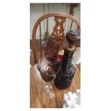 Purple glass decanter and wine glasses
