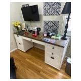 Plantation style wooden desk. Six drawers with