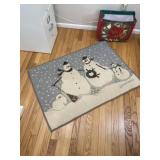 Embroidered snowman rug signed 42x30 inches