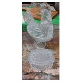 Crystal rooster and candy dish